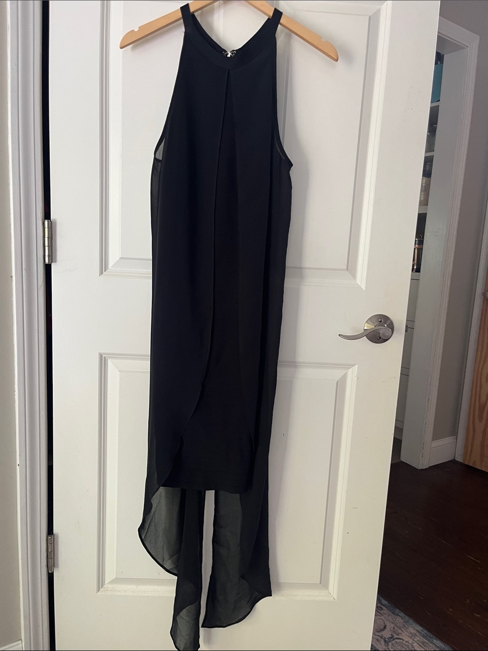 VENUS Black Chiffon Overlay Bandage Dress Size 6 High Neckline Whimsigoth - Picture 2 of 7